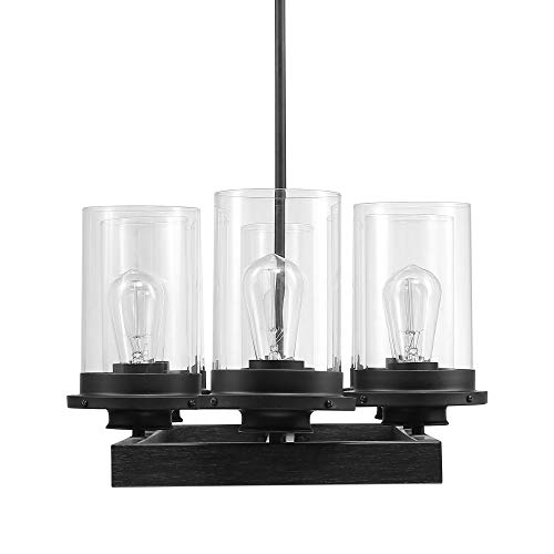 Globe Electric 60317 Williamsburg 6-Light Chandelier, Dark Bronze, Faux Wood Accent, Clear Glass Shades