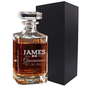 Groomsmen Whiskey Decanter, Custom Engraved for Best Man, Groom, Groomsman with WPS Design