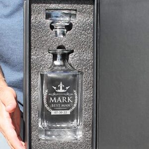 Groomsmen Whiskey Decanter, Custom Engraved for Best Man, Groom, Groomsman with WPS Design