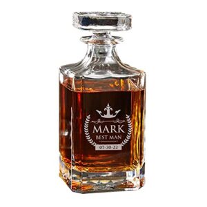 Groomsmen Whiskey Decanter, Custom Engraved for Best Man, Groom, Groomsman with WPS Design