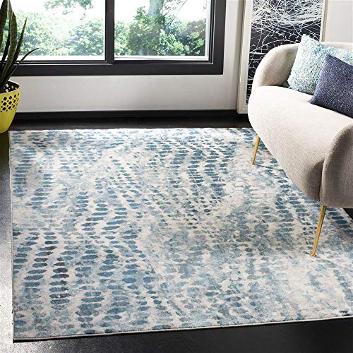 SAFAVIEH Aria Collection Area Rug - 5'1" x 7'6", Cream & Teal, Modern Boho Abstract Design, Non-Shedding & Easy Care, Ideal for High Traffic Areas in Living Room, Bedroom (ARA121A)