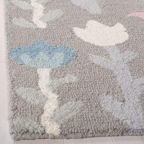 SAFAVIEH Kids Collection 5' x 8' Grey / Pink SFK918C Handmade Floral Wool Area Rug