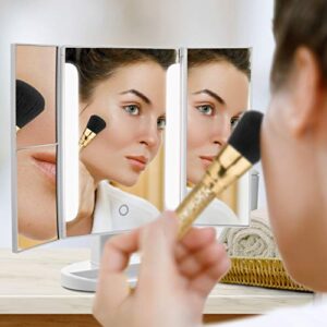 Vanity Mirror, Makeup Mirror with Light, Lighted Makeup Mirror, LED Mirror w/ 1x Magnifying Vanity (2-Pc. Set) Portable, Trifold Mirror | Brighter Clarity, Lit Daylight HD Lighting | Apply Cosmetics