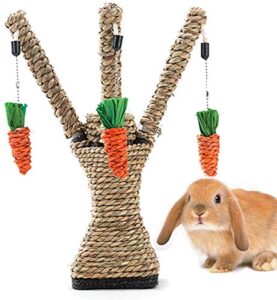 hamiledyi pet rabbit toy tree bunny fun chew toy rattan grass scratcher climbing tree play carrot toy for small animal