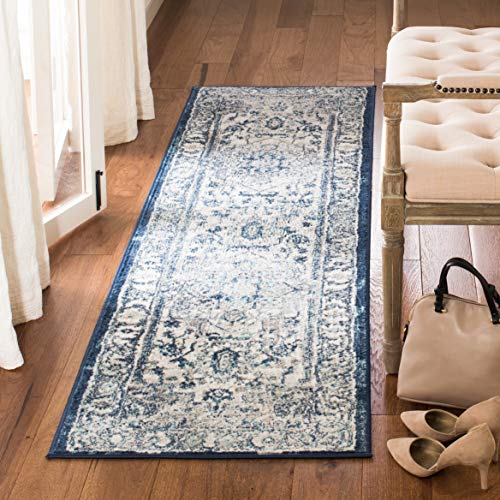 SAFAVIEH Brentwood Collection 2' x 8' Light Grey/Blue BNT851G Medallion Distressed Non-Shedding Living Room Entryway Foyer Hallway Bedroom Runner Rug