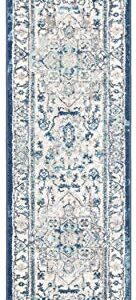 SAFAVIEH Brentwood Collection 2' x 8' Light Grey/Blue BNT851G Medallion Distressed Non-Shedding Living Room Entryway Foyer Hallway Bedroom Runner Rug