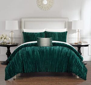 chic home westmont 4 piece comforter set crinkle crushed velvet bedding-decorative pillow shams included, king, green