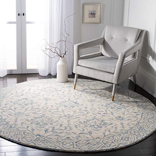 SAFAVIEH Dip Dye Collection Area Rug - 7' Round, Light Blue & Ivory, Handmade Wool, Ideal for High Traffic Areas in Living Room, Bedroom (DDY901L)