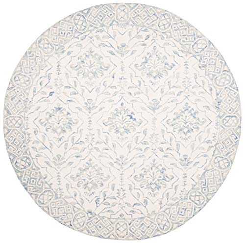 SAFAVIEH Dip Dye Collection Area Rug - 7' Round, Light Blue & Ivory, Handmade Wool, Ideal for High Traffic Areas in Living Room, Bedroom (DDY901L)
