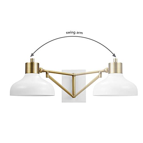 Globe Electric 51344 1-Light Plug-in or Hardwire Swing Arm Wall Sconce, White, Brass Accents, White Cloth Cord, Wall Lighting, Wall Lights for Bedroom, Kitchen Sconces Wall Lighting, Home Décor