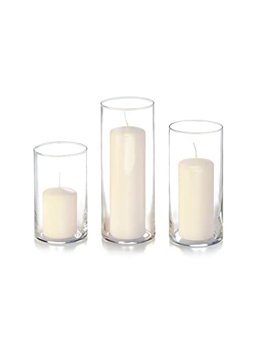 Yummi Set of 36 Slim Pillar Candles and Cylinder Vases - Ivory