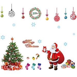 LONGTEN Christmas Windows Static Stickers Clings Santa Claus Snowman Deer Snowflake Removable Vinyl Christmas Tree DIY Window Door Mural Decal Sticker for Showcase A