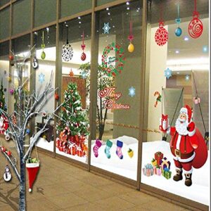 LONGTEN Christmas Windows Static Stickers Clings Santa Claus Snowman Deer Snowflake Removable Vinyl Christmas Tree DIY Window Door Mural Decal Sticker for Showcase A