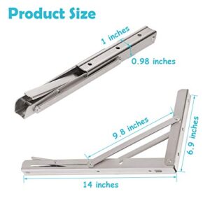 CUZURLUV 14'' Folding Shelf Brackets Max. Load 440 lb, Heavy Duty Stainless Steel DIY Wall Mounted Shelf Bracket Space Saving for Table Work Bench, Pack of 2