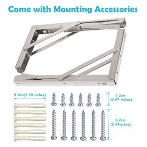 CUZURLUV 14'' Folding Shelf Brackets Max. Load 440 lb, Heavy Duty Stainless Steel DIY Wall Mounted Shelf Bracket Space Saving for Table Work Bench, Pack of 2