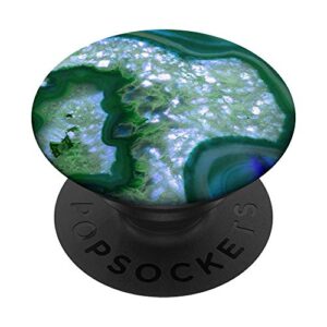 elegant blue green agate geode popsockets popgrip: swappable grip for phones & tablets