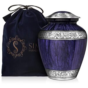 cremation urns for human ashes large size adult funeral urns with secured lid for men women male female handcrafted 9 inch size purple blue finish 210lbs with velvet bag