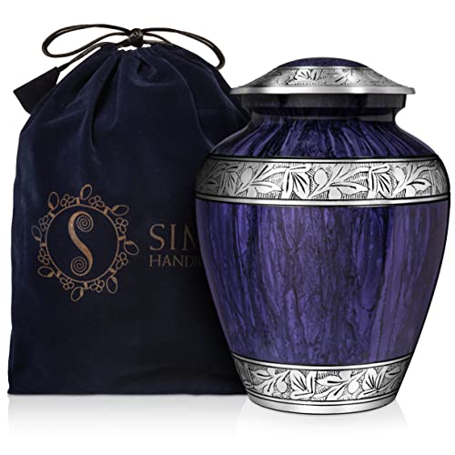 Cremation Urns for Human Ashes Large Size Adult Funeral Urns with Secured Lid for Men Women Male Female Handcrafted 9 Inch Size Purple Blue Finish 210lbs with Velvet Bag