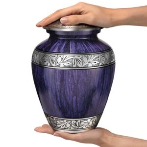 Cremation Urns for Human Ashes Large Size Adult Funeral Urns with Secured Lid for Men Women Male Female Handcrafted 9 Inch Size Purple Blue Finish 210lbs with Velvet Bag