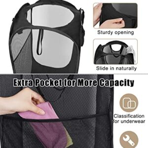 2 Pcs Strong Mesh Pop-up Laundry Hamper, Quality Laundry Basket with Durable Handles Solid Bottom High Carbon Steel Frame, Easy to Open and Fold Flat for Storage(Black)