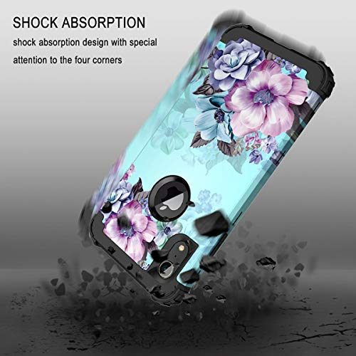 Casetego Compatible with iPhone XR Case,Floral Three Layer Heavy Duty Hybrid Sturdy Shockproof Full Body Protective Cover Case for Apple iPhone XR 6.1 inch,Blue Flower