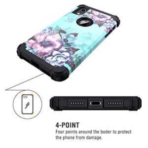 Casetego Compatible with iPhone XR Case,Floral Three Layer Heavy Duty Hybrid Sturdy Shockproof Full Body Protective Cover Case for Apple iPhone XR 6.1 inch,Blue Flower