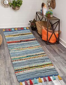 the home talk recycled denim area rug | carpets suitable for living room, bedroom, dining room, home décor | handcrafted rugs | non-skid | bohemian contemporary | 2’ x 5’ | denim rag store