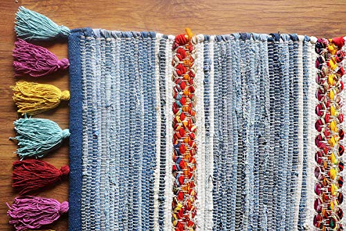 The Home Talk Recycled Denim Area Rug | Carpets Suitable for Living Room, Bedroom, Dining Room, Home Décor | Handcrafted Rugs | Non-Skid | Bohemian Contemporary | 2’ x 5’ | Denim Rag Store