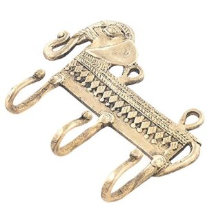 indian shelf key hanging | gold coat hook wall mounted | brass wall hanging hook | elephant triple coat hook | clothes wall hook | wall mounted coat rack [10.67 cm]
