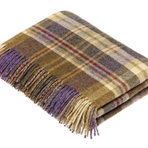 Moon Wool Plaid Throw Blanket, Pure New Wool, Tartan Glen Coe Heather, Made in UK