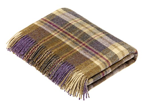 Moon Wool Plaid Throw Blanket, Pure New Wool, Tartan Glen Coe Heather, Made in UK