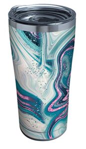 tervis purple teal marble insulated tumbler, 1 count (pack of 1), clear and black slider lid