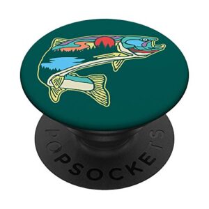 nature trout illustration vintage fly fishing retro design popsockets popgrip: swappable grip for phones & tablets