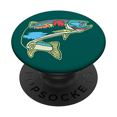 Nature Trout Illustration Vintage Fly Fishing Retro Design PopSockets PopGrip: Swappable Grip for Phones & Tablets