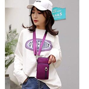 Zipper Crossbody Bag, Women Oxford 3-Layers Wristlet Shoulder Pouch Purse Armband Compatible for iPhone Xs Max 11 Pro Max XR X XS Max Samsung Galaxy S22 S21 FE S20 FE Google Pixel 6 5 4a 5G (Purple)