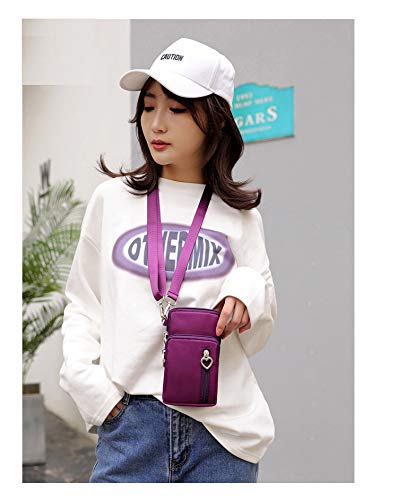 Zipper Crossbody Bag, Women Oxford 3-Layers Wristlet Shoulder Pouch Purse Armband Compatible for iPhone Xs Max 11 Pro Max XR X XS Max Samsung Galaxy S22 S21 FE S20 FE Google Pixel 6 5 4a 5G (Purple)