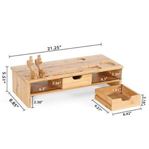 Tribesigns Monitor Stand Riser with Storage Organizer Drawers Bamboo, Natural Brown