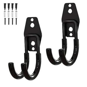 garage storage utility hooks, wall mount hanging hooks, steel u-hooks tool organizer holder, 2-pack (black, type-1)