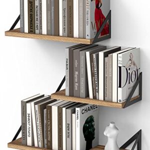 BAYKA Floating Shelves for Bedroom Decor, Rustic Wood Wall Shelves for Living Room Wall Mounted, Hanging Shelving for Bathroom, Laundry Room, Small Shelf for Plants, Books(Brown,Set of 3)
