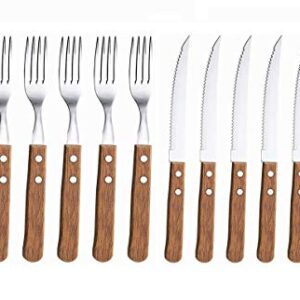 KOVOT 12-Piece Wood Handle Steak Knife & fork Set | Includes (6) 8" Steak Knives + (6) 7.5" Forks