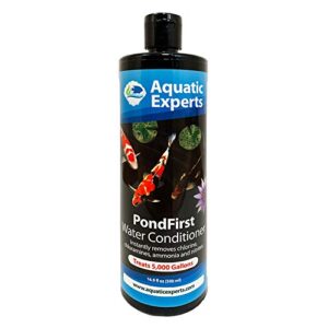 aquatic experts pondfirst pond water conditioner - concentrated instant dechlorinator for fish ponds, makes water safe for koi and goldfish, made in the usa (500 ml)