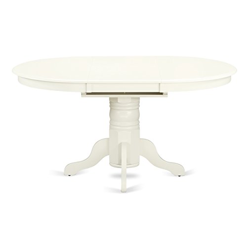 East West Furniture AVT-LWH-TP Avon Dining Room Table - an Oval kitchen Table Top with Butterfly Leaf & Pedestal Base, 42x60 Inch, Linen White