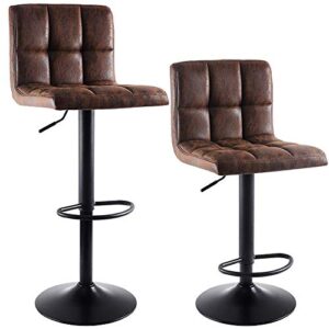 superjare bar stools set of 2-360° swivel barstools with back, adjustable height bar chairs, modern counter height chairs for pub kitchen, vintage brown, fabric