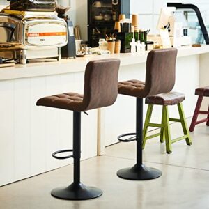 SUPERJARE Bar Stools Set of 2-360° Swivel Barstools with Back, Adjustable Height Bar Chairs, Modern Counter Height Chairs for Pub Kitchen, Vintage Brown, Fabric