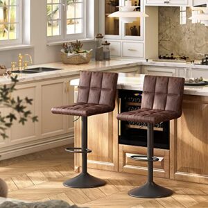 SUPERJARE Bar Stools Set of 2-360° Swivel Barstools with Back, Adjustable Height Bar Chairs, Modern Counter Height Chairs for Pub Kitchen, Vintage Brown, Fabric