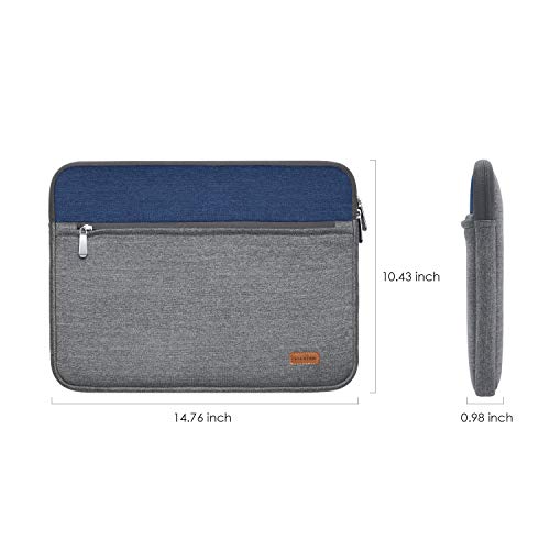 LENTION Water Repellent Fabric Sleeve Case Compatible with MacBook Pro 15, Chromebook 15, Surface Book 15, More 15 Inches Laptops & Tablets (Gray & Blue)