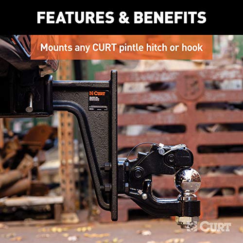 CURT 48349 Adjustable Pintle Mount for 2-1/2-Inch Hitch Receiver, 20,000 lbs, 12-1/2-Inch Height, 10-3/4-Inch Length , Black