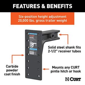 CURT 48349 Adjustable Pintle Mount for 2-1/2-Inch Hitch Receiver, 20,000 lbs, 12-1/2-Inch Height, 10-3/4-Inch Length , Black