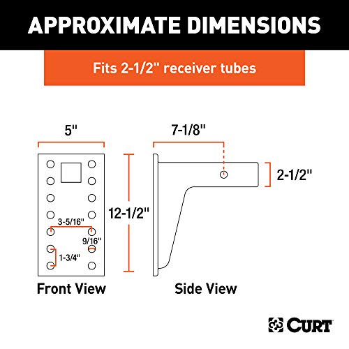 CURT 48349 Adjustable Pintle Mount for 2-1/2-Inch Hitch Receiver, 20,000 lbs, 12-1/2-Inch Height, 10-3/4-Inch Length , Black