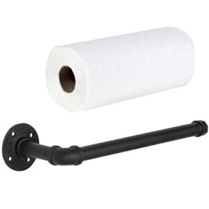 mygift industrial pipe matte black metal paper towel holder under cabinet or wall mounted kitchen towel rack